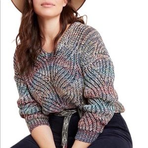 Anthropologie Chroma Women’s Multicolor Rainbow Knit Sweater Vneck Size XL